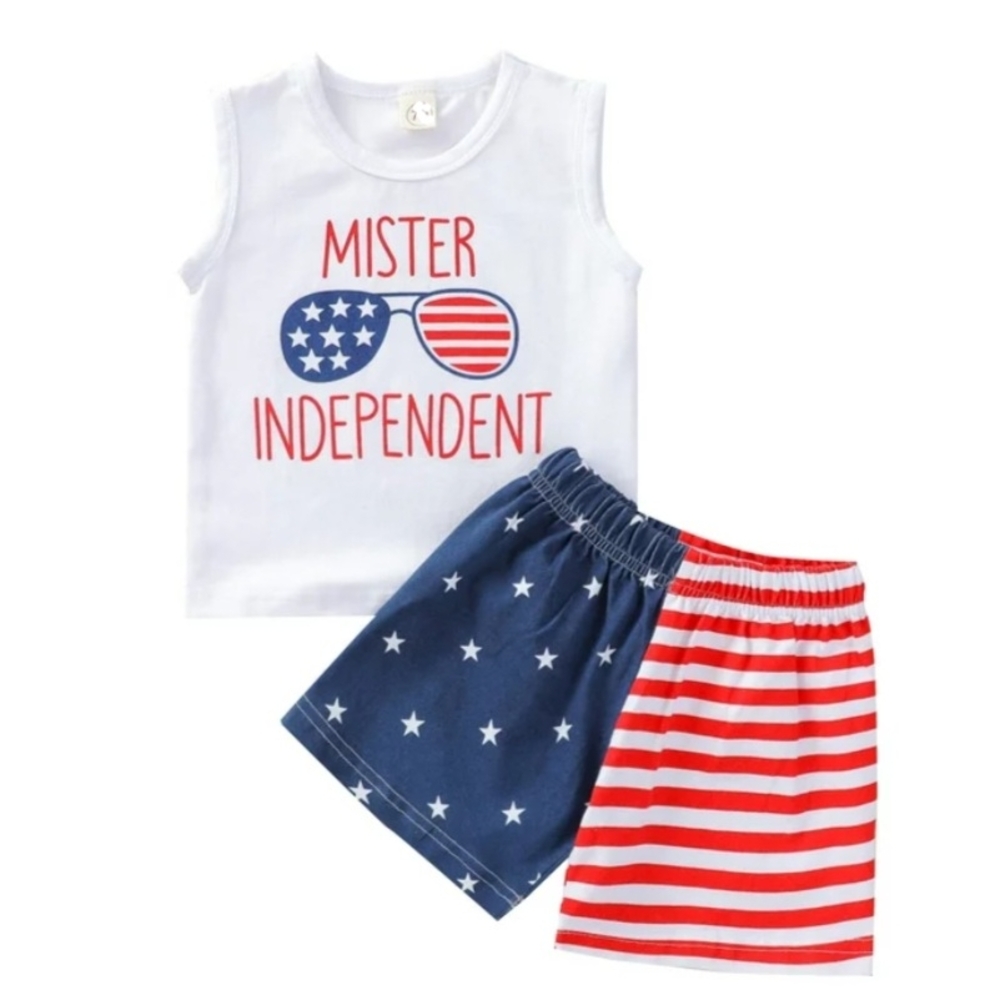 Patriotic Mister Independent Tank Top Star Stripes Short Boys Holiday Set 12-18M